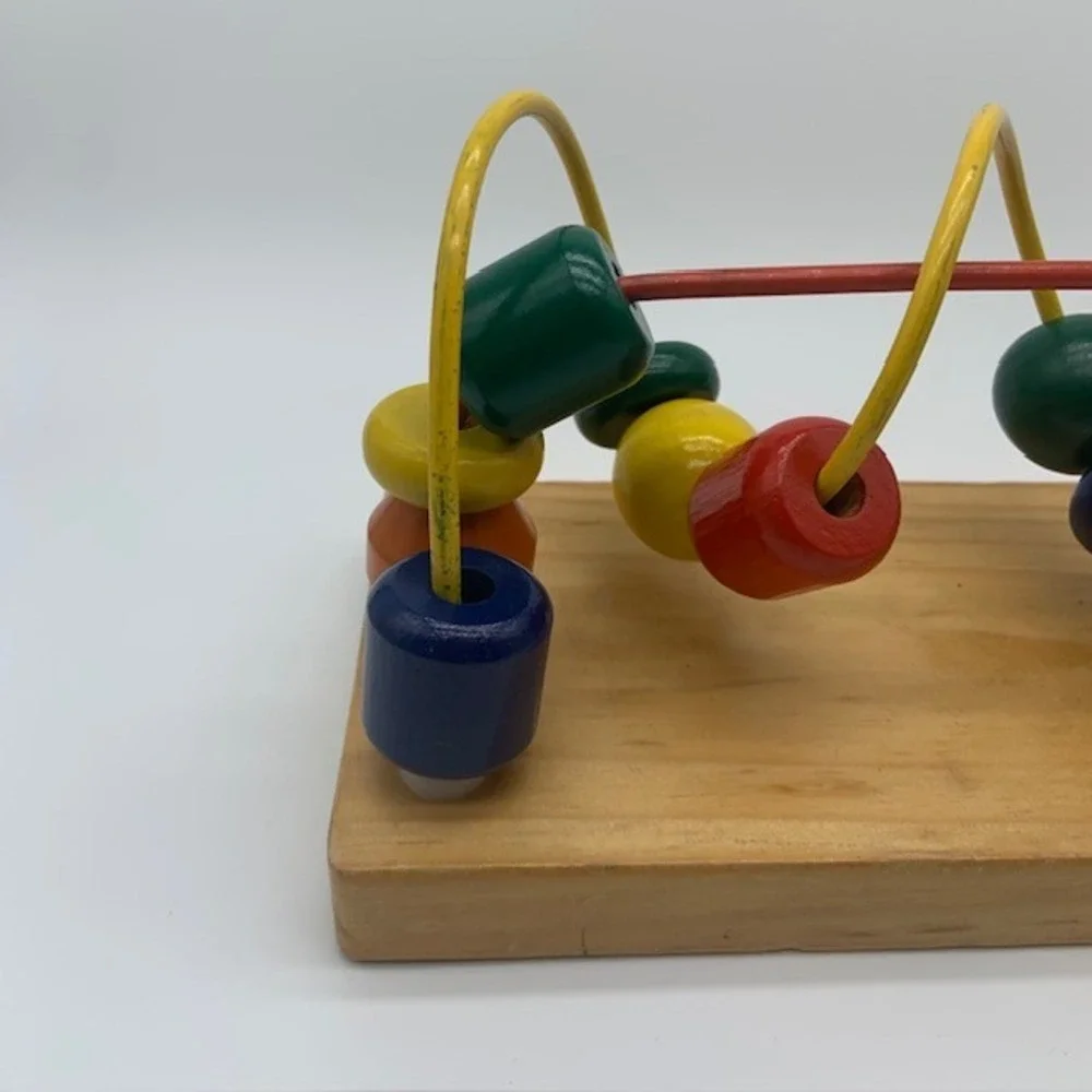 Vtg Wooden Bead Maze Toy Montessori Educational Activity Motor Skills Toy 8x4